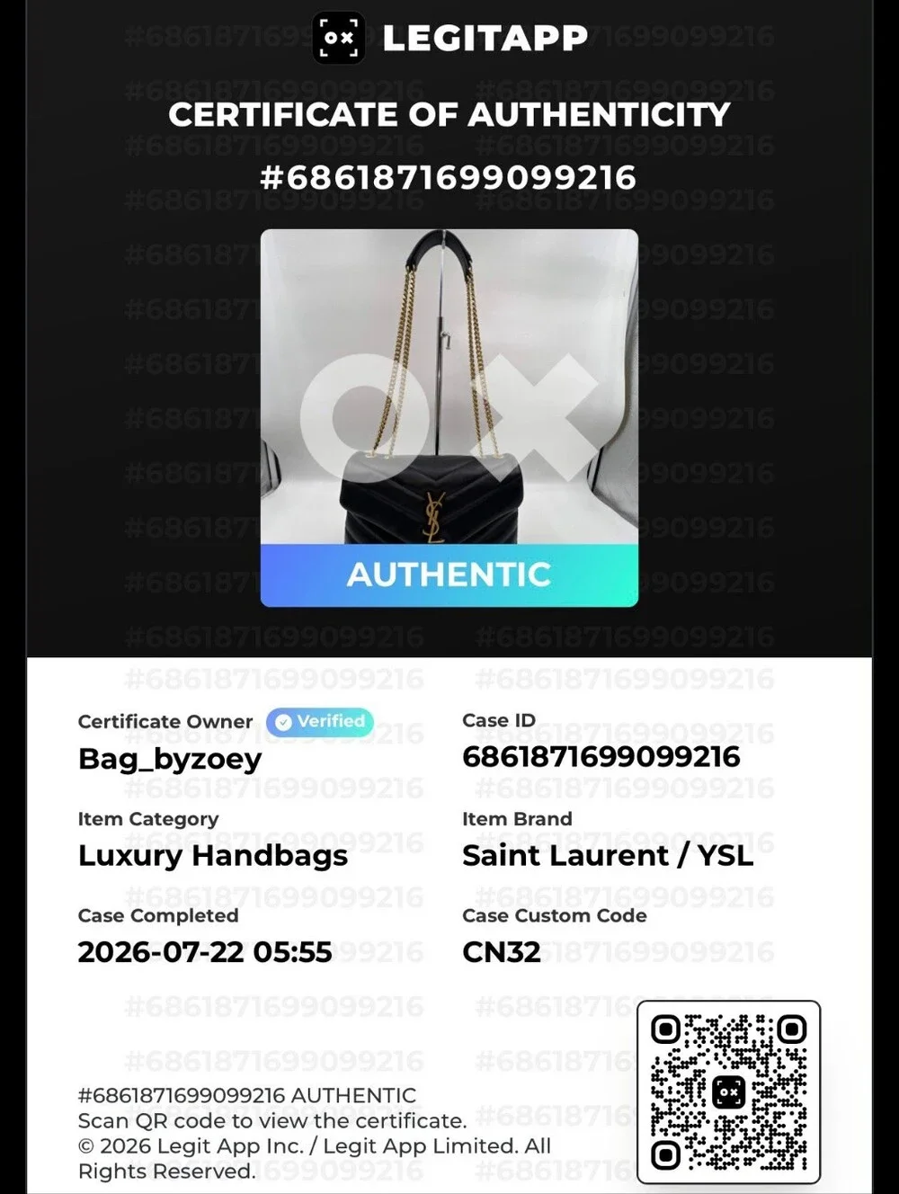 CN32 💟 SAINT LAURENT Calfskin Y Quilted Monogram Loulou Chain Satchel